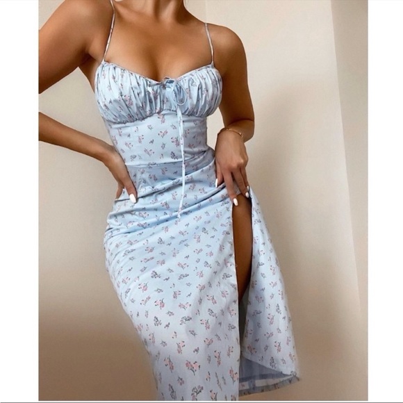 HOUSE OF CB 'Carina' Blue Floral Bustier Midi Dress NWOT - Picture 5 of 10